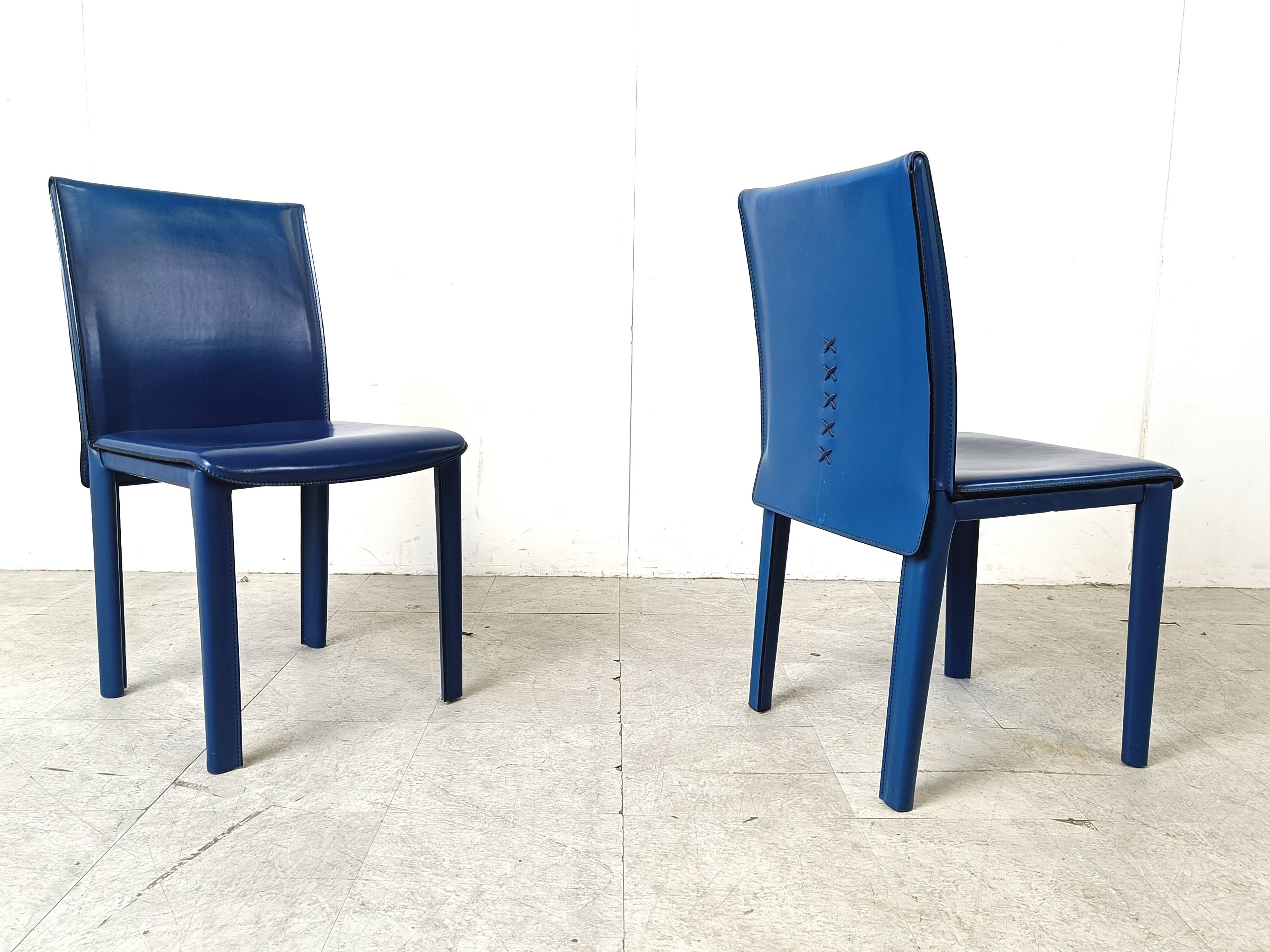 Vintage blue leather dining chairs by Arper Italy, 1980s