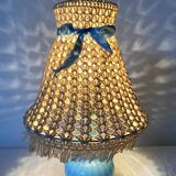 Chatard blue opaline bedside lamp, hook lampshade