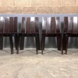 Chaises de salle à manger brutalistes et modernistes des années 70 en bois marron architectural