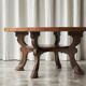 Table basse mid-century bois massif cuir