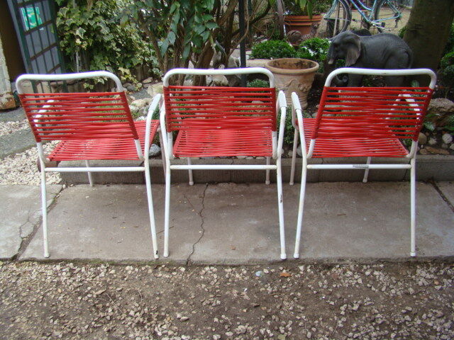 Set of three scoubidou armchairs from the 70s