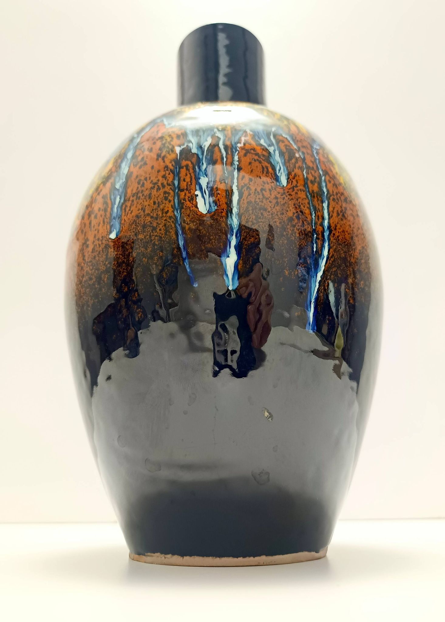 Multicolored Glazed Earthenware Vase by Roberto Rigon for Bertoncello, Ital