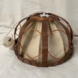 Vintage suspension lamp in rattan and linen