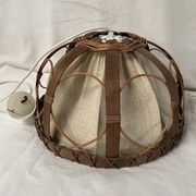 Suspension vintage en rotin et lin