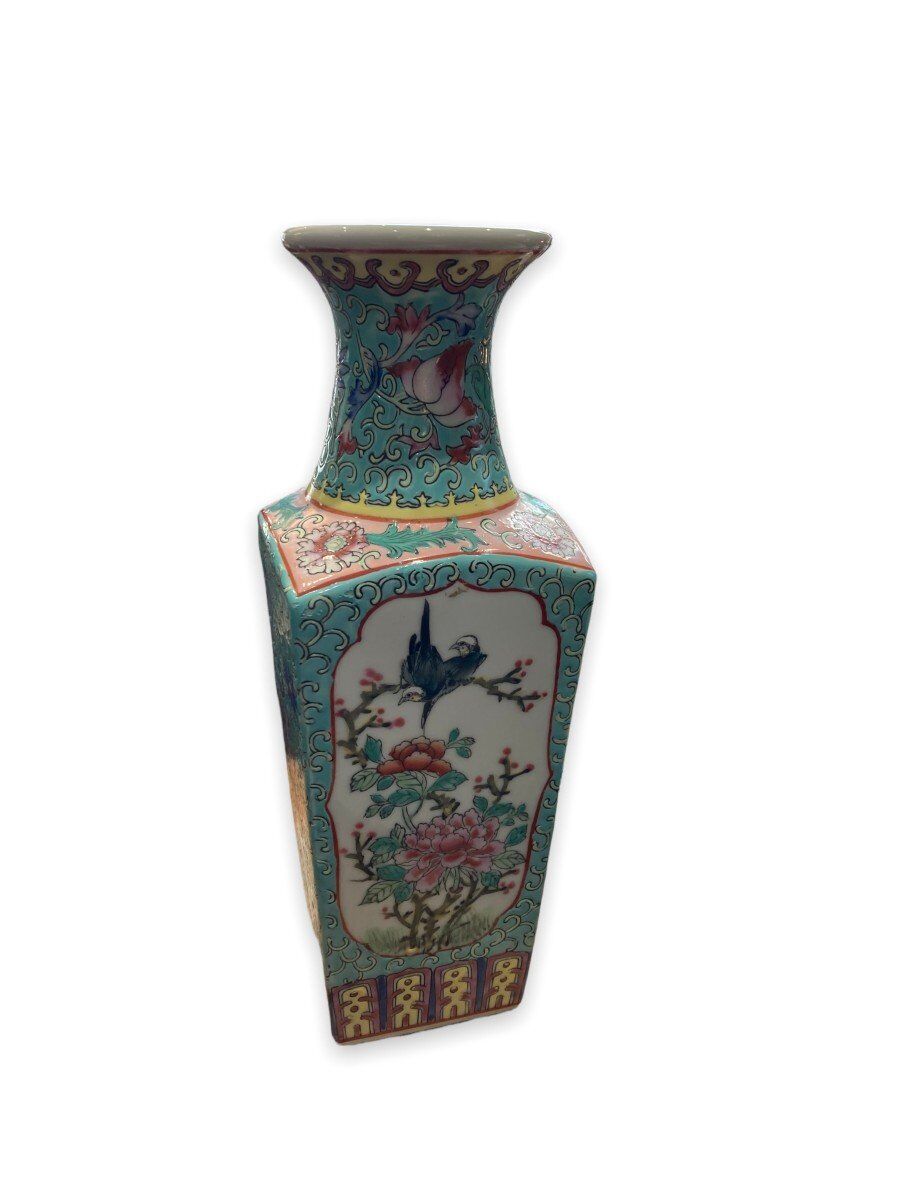 Vase Balustre Chinese Base Square Background Turquoise Background
