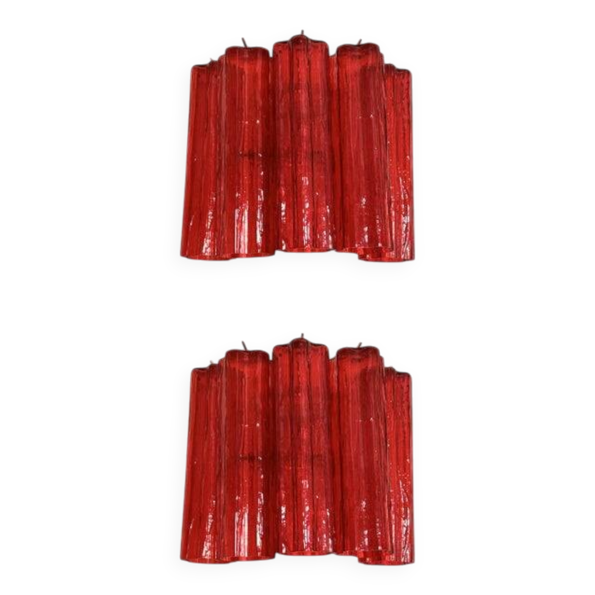 Set of Two Contemporary Red "Tronchi" Murano Style Glass Wall Sconces in Ve
