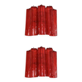 Set of Two Contemporary Red "Tronchi" Murano Style Glass Wall Sconces in Ve