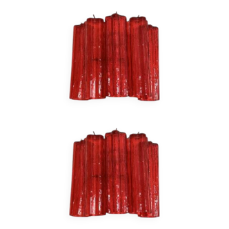 Set of Two Contemporary Red "Tronchi" Murano Style Glass Wall Sconces in Ve