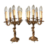 Pair of girandoles in gilded bronze