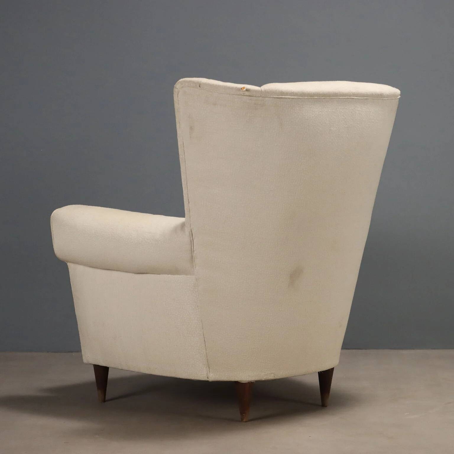 Fauteuil bergère vintage en hêtre et tissu, design années 1950