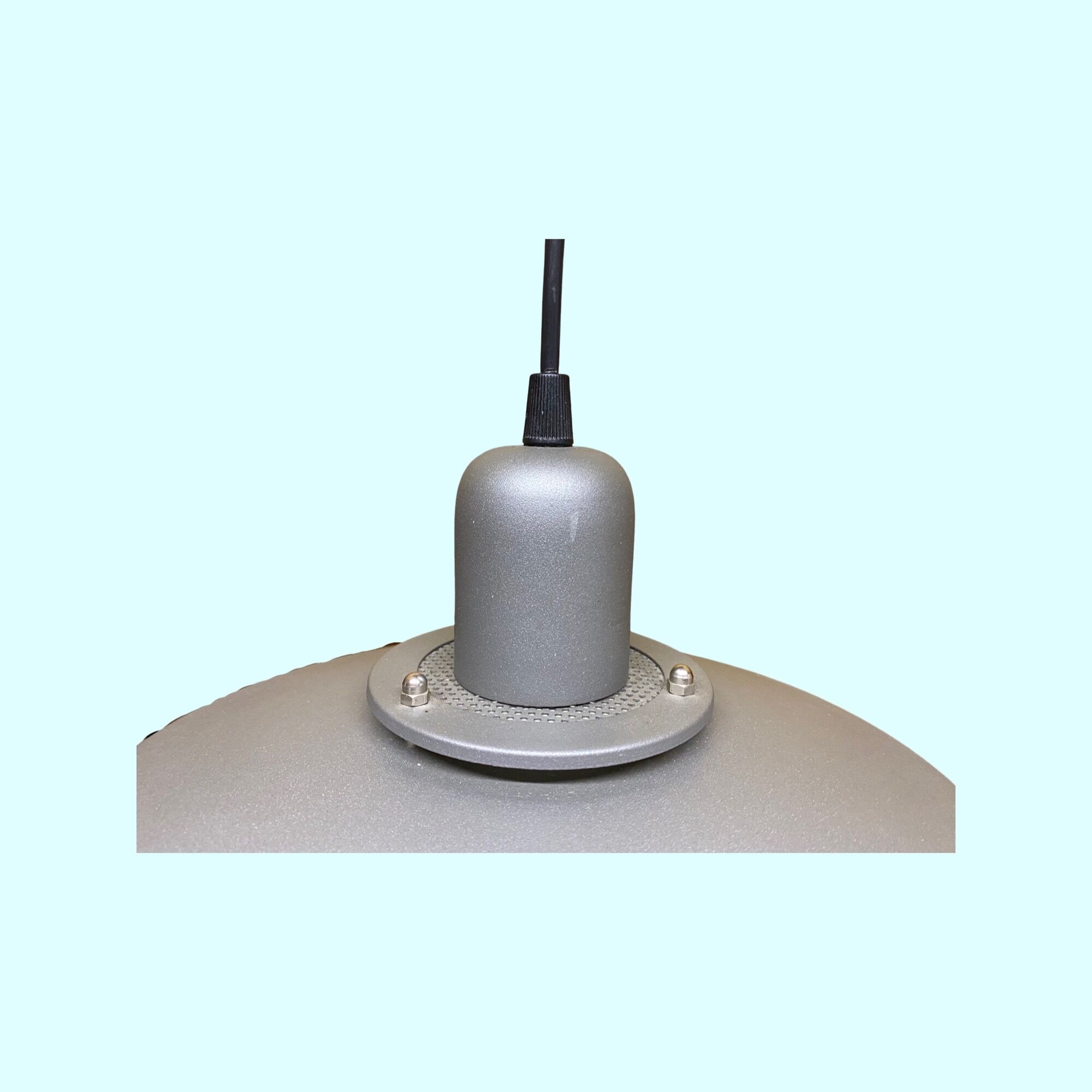 Vintage Metal/Glass Hanging Light | Mid-Century Grey Pendant Lamp With Glass Shade