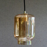 Suspension ancienne en verre ambré translucide - livrée avec cable et ouille neuve - circa 1970
