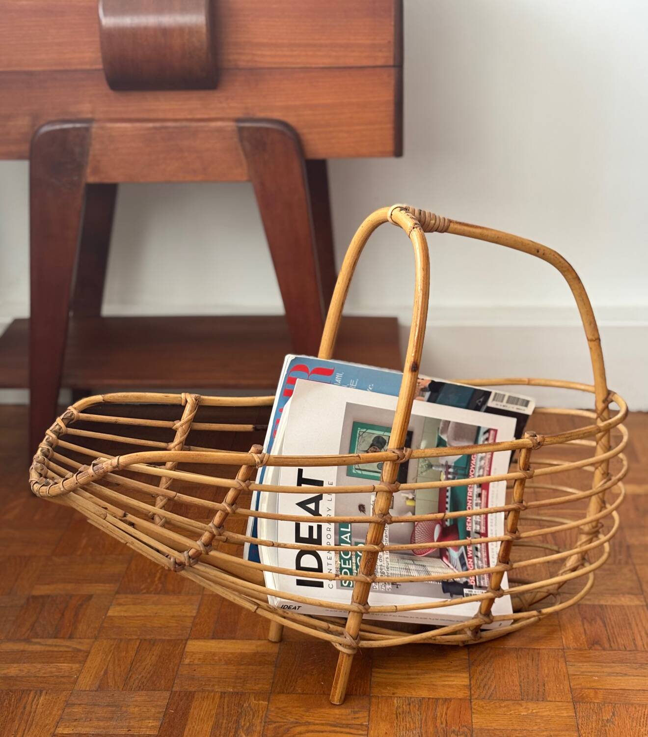 Rattan magazine rack by Franco Albini, 1960