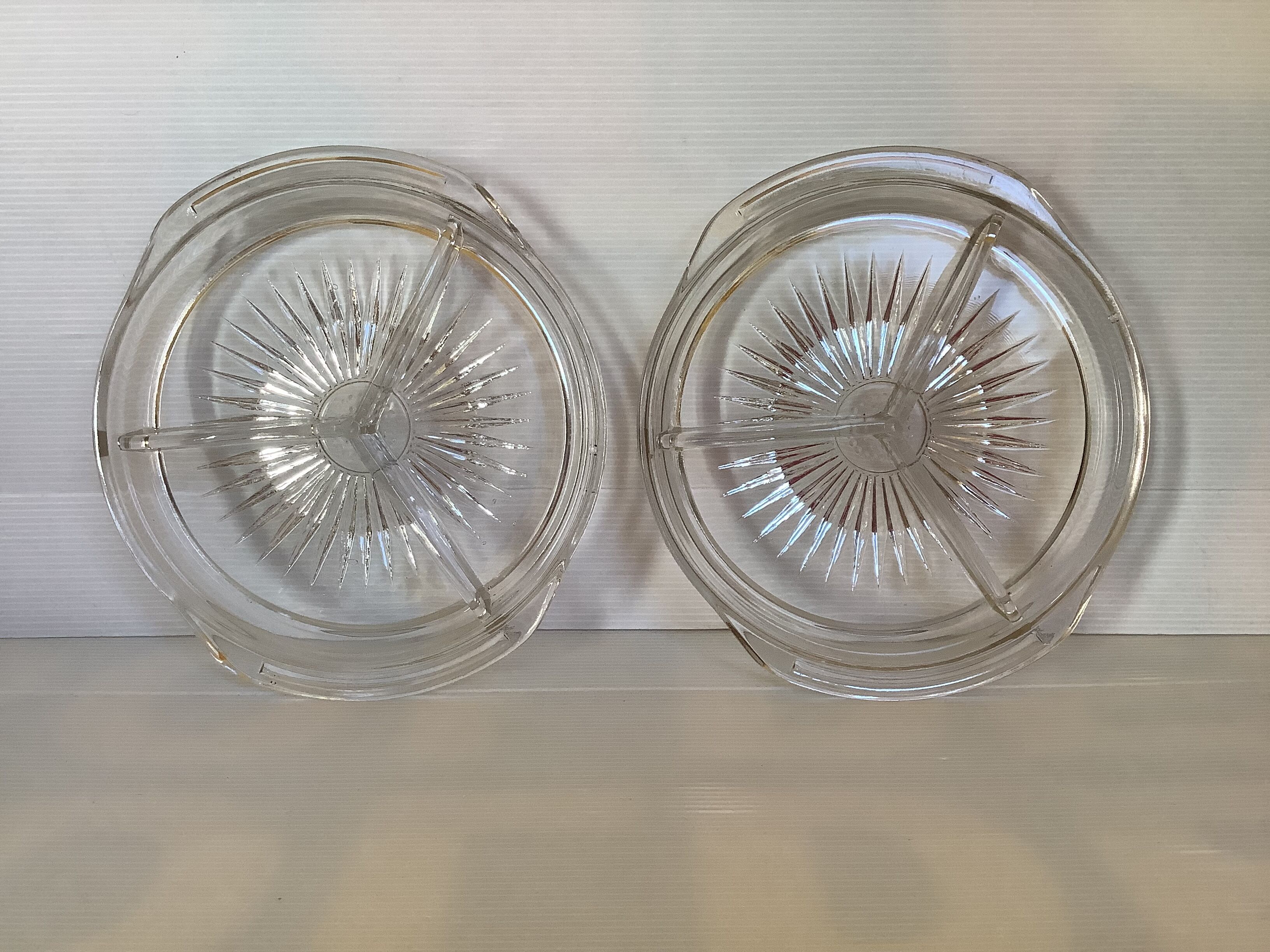 Pair of old thick molded glass servants