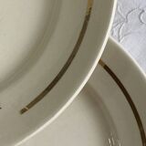 6 antique Badonviller faience dessert plates with flowers and gilding.