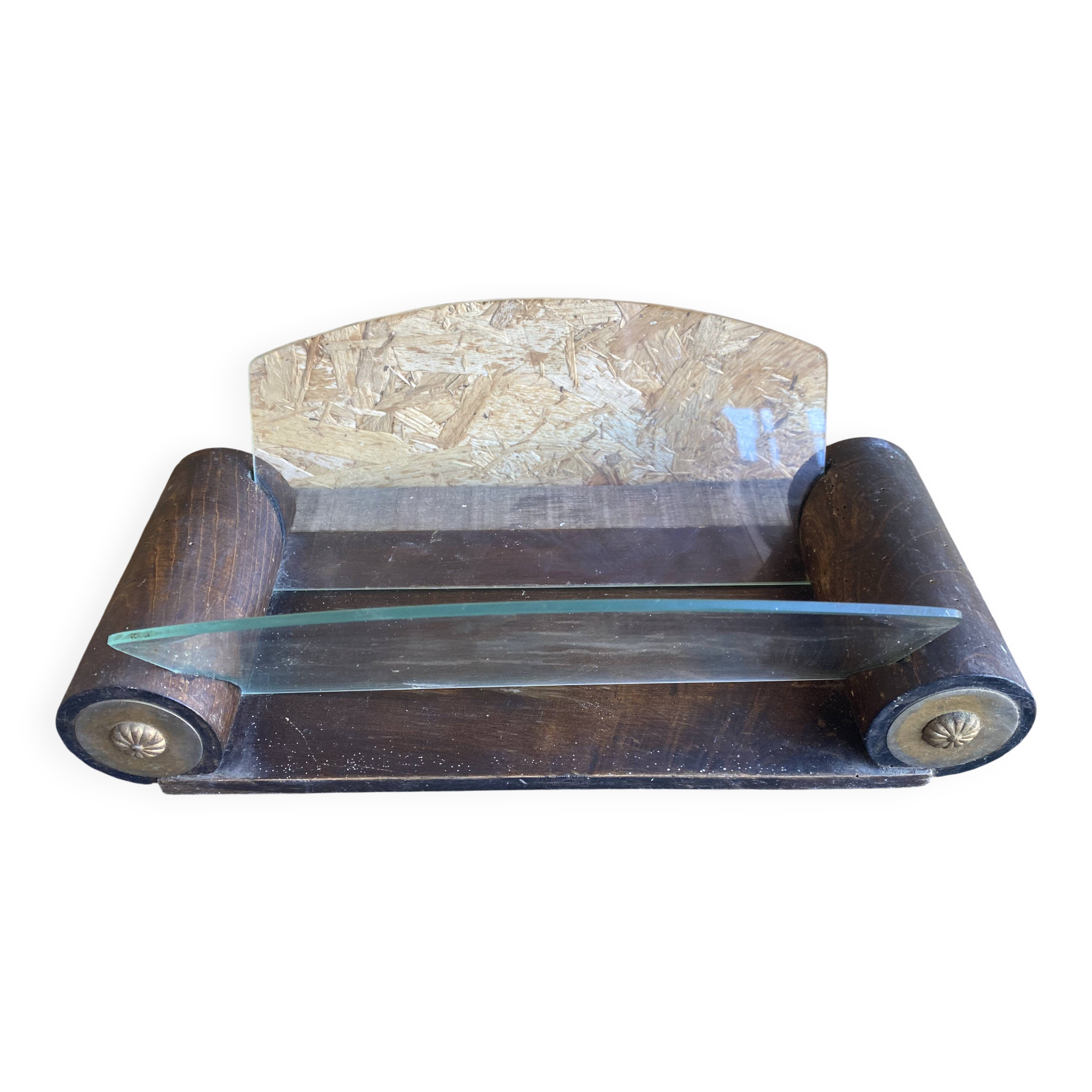Aperitif Server Vintage Art Deco Wood + Brass + Glass Plates