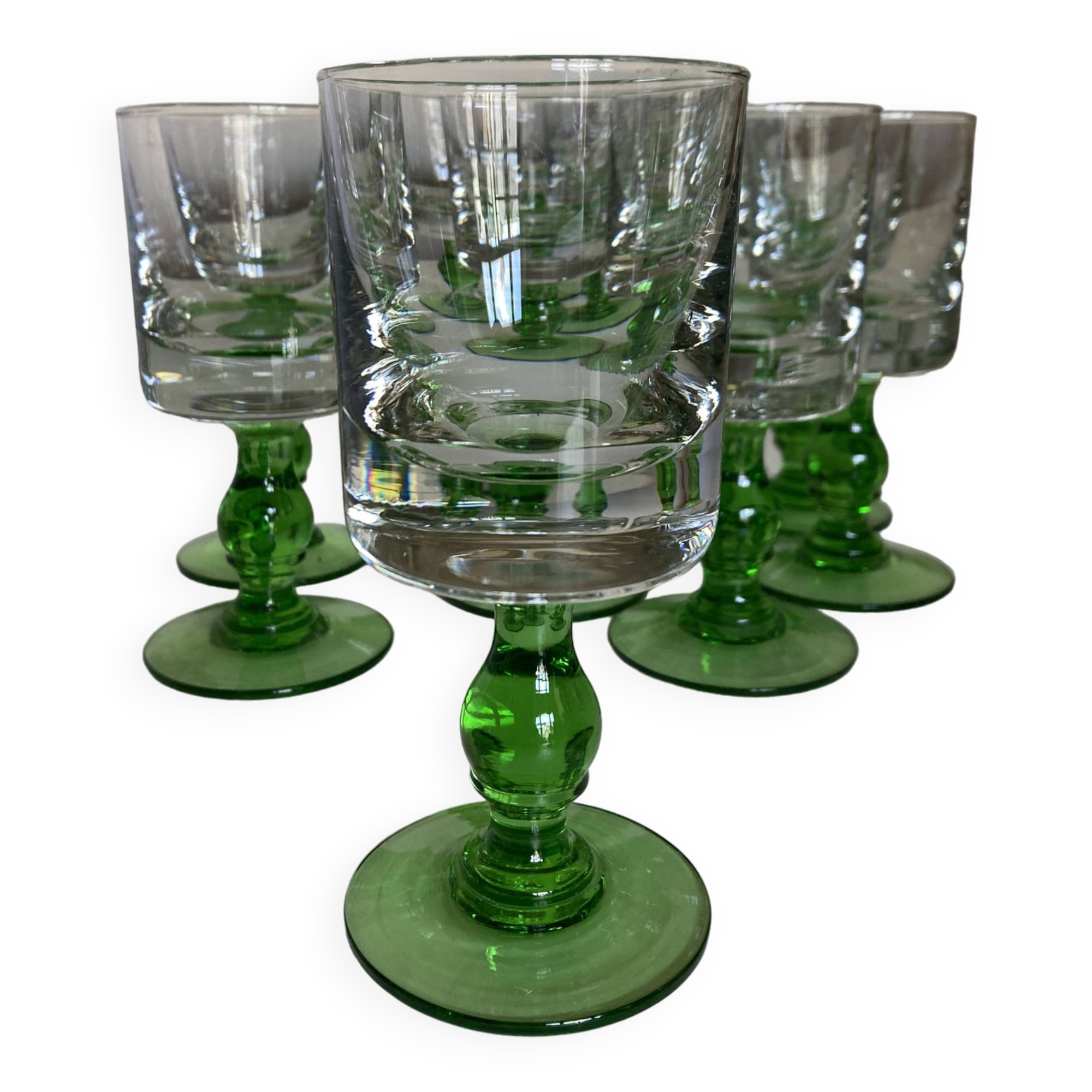 Set of 12 massive stemmed tumbler glasses 1960