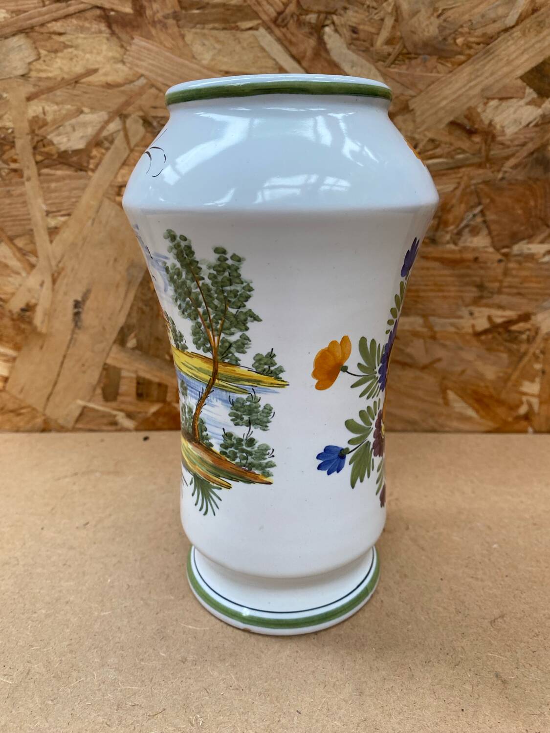 Old vase e. tessier the unicorn white ceramic painted decor vintage