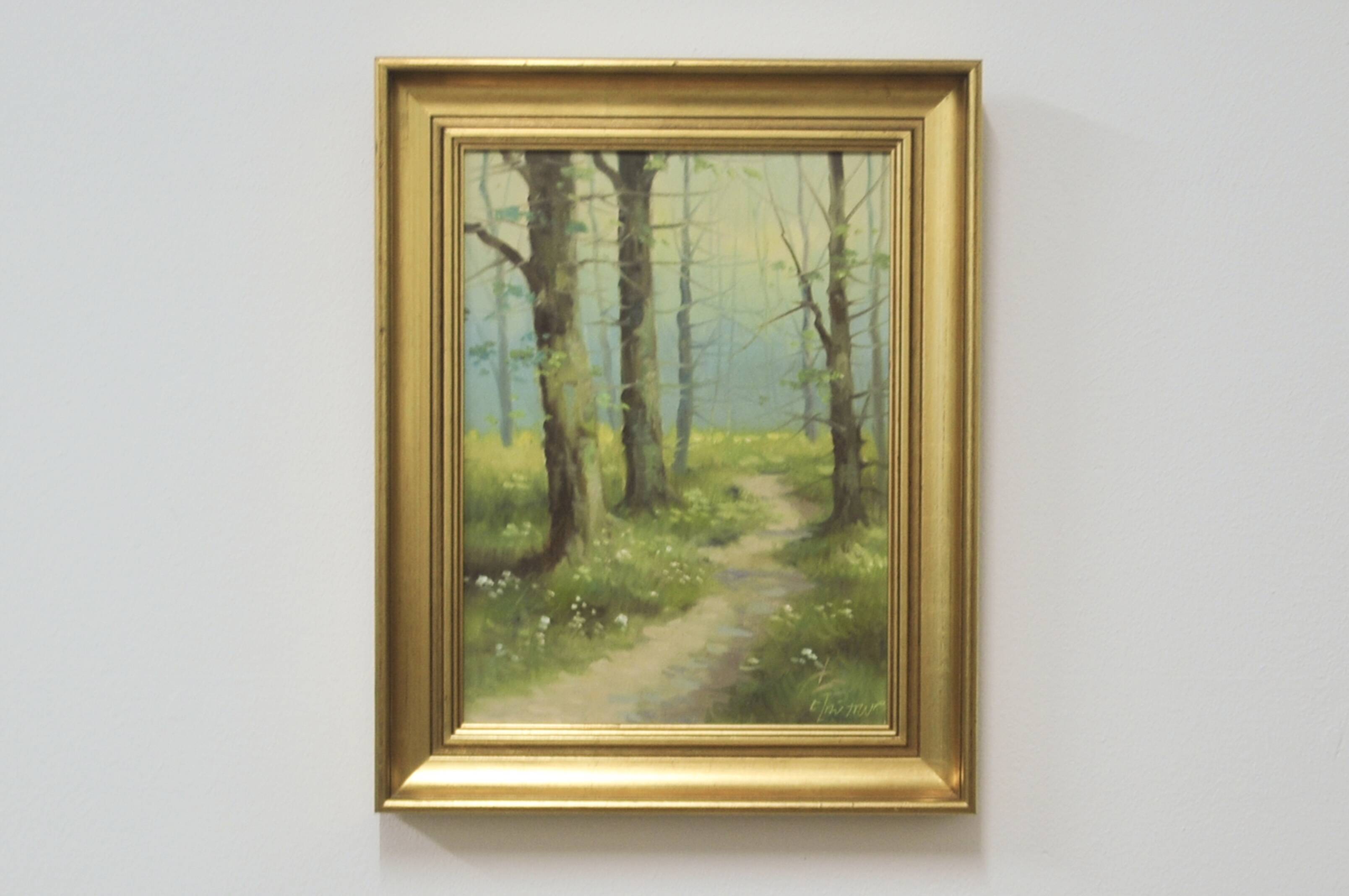 Vintage gold frame painting forest