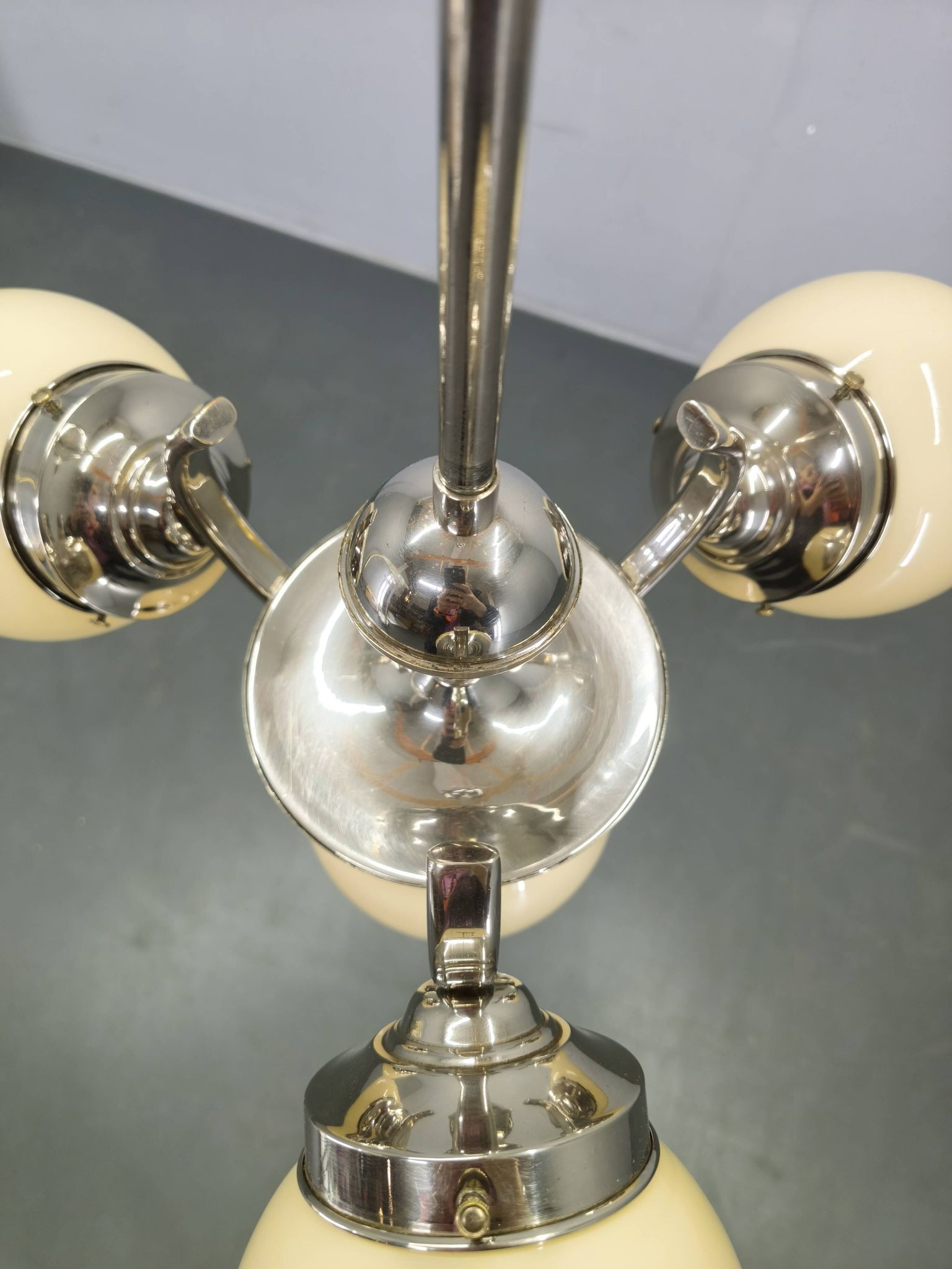 Bauhaus Globe Chandelier Czechoslovakia 1930s Chrome Pendant