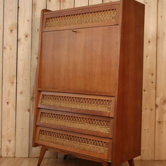 Wood and rattan secretary