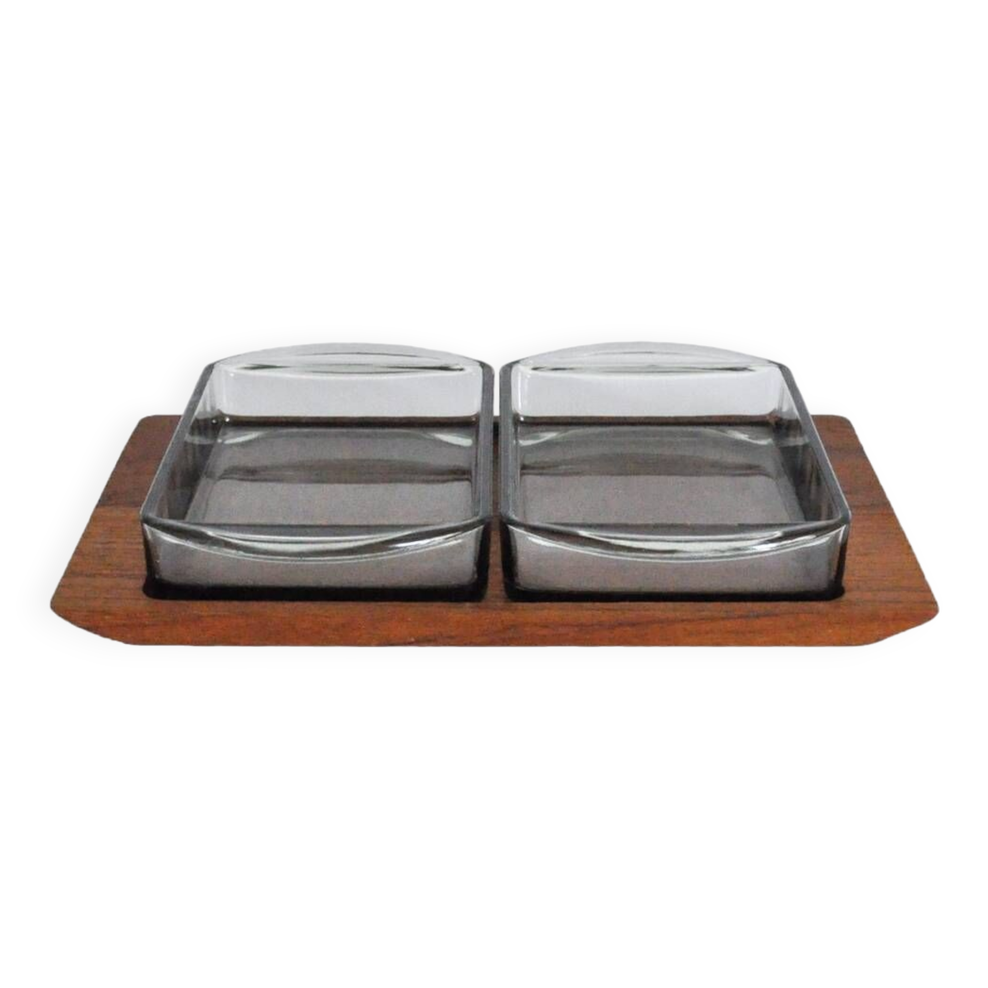 Danish Modern Teak Serving Tray with Glass Bowls by Wiggers, Denmark, 1960s