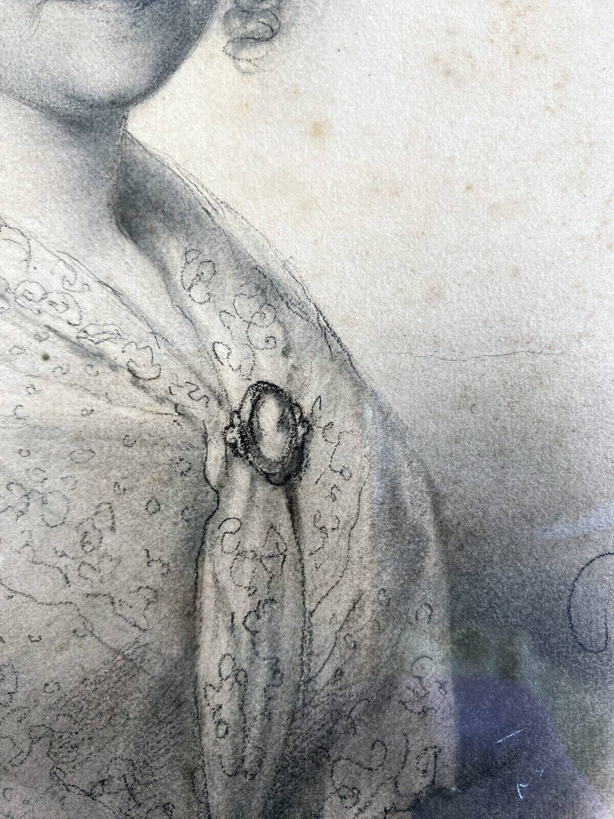 Painting drawing "portrait of a woman" 1845 by augustin-luc demoussy (1809-1880)