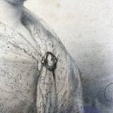 Painting drawing "portrait of a woman" 1845 by augustin-luc demoussy (1809-1880)