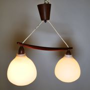 Ceiling lamp in opaline glass and teak by Uno & Östen Kristiansson, 1960s