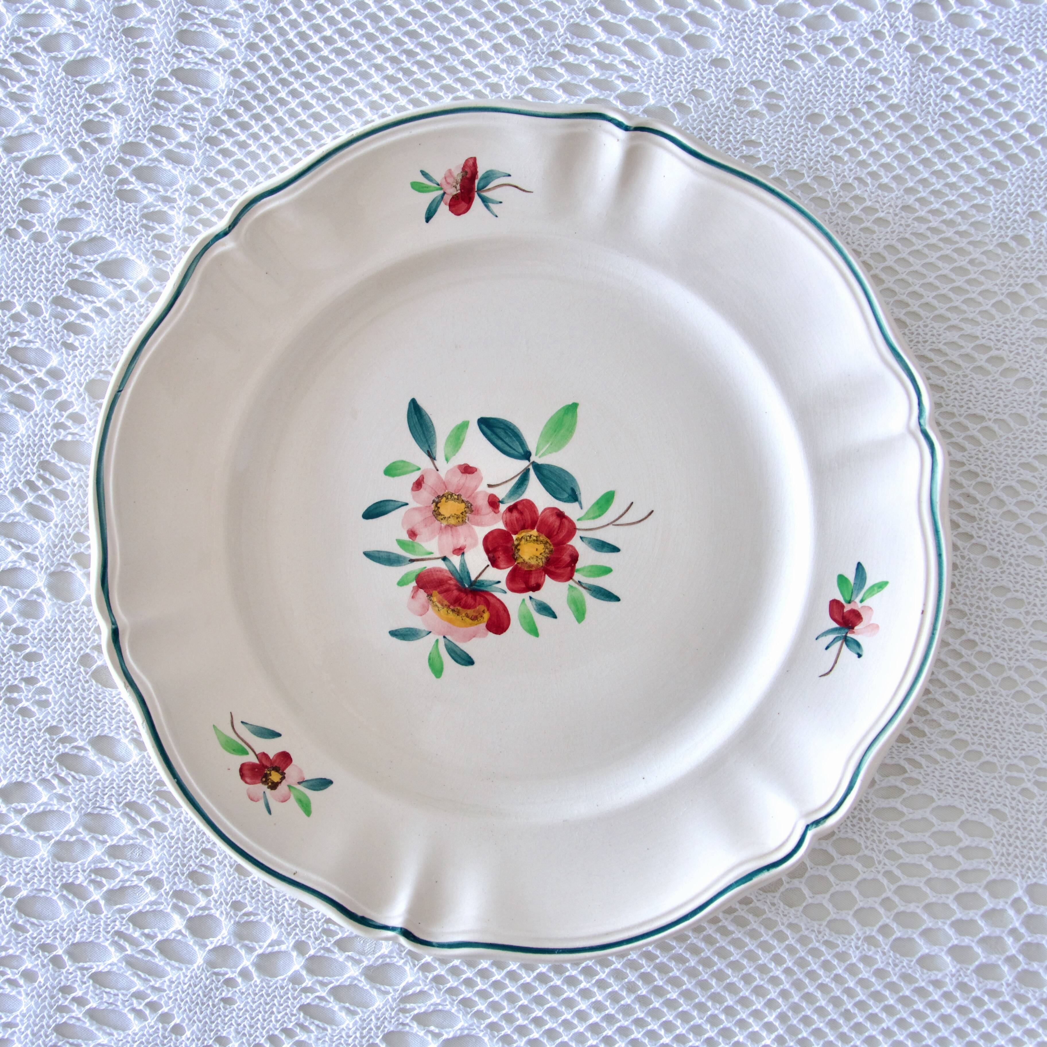 Large old round dish Sarreguemines Amazonas hand painted