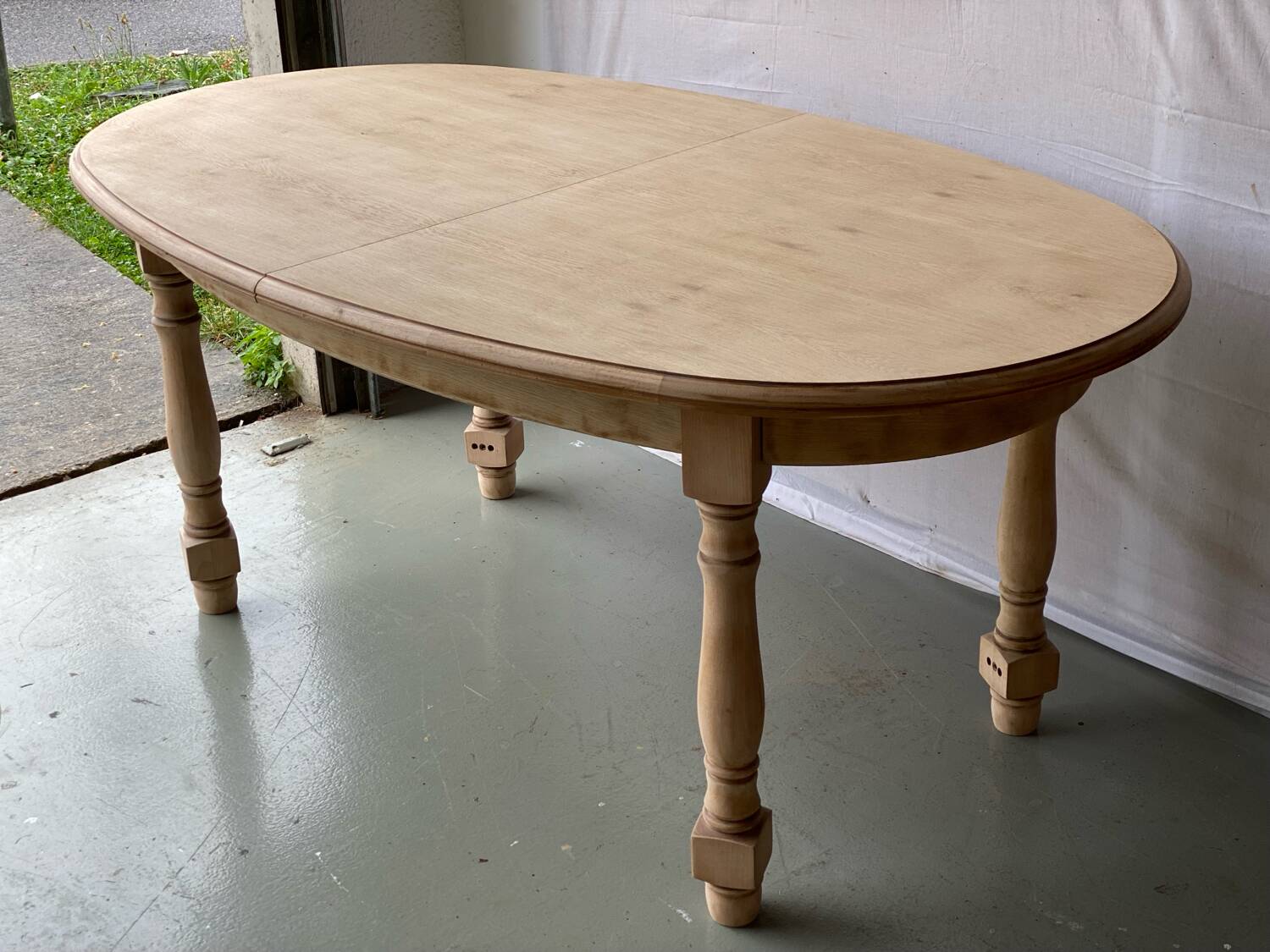 Refurbished vintage farmhouse dining table in solid raw oak wood