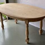Refurbished vintage farmhouse dining table in solid raw oak wood