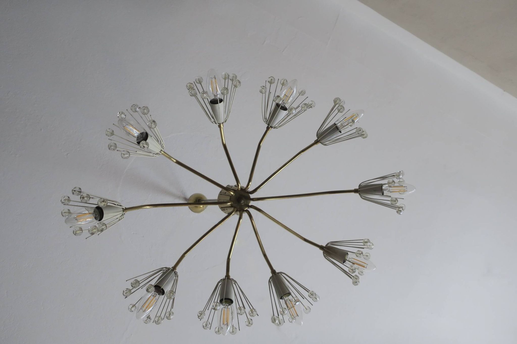 Mid century Austrian elliptical brass and glass chandelier, 1950s