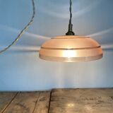 Pink glass suspension, fabric cable, ceramic ceiling lamp