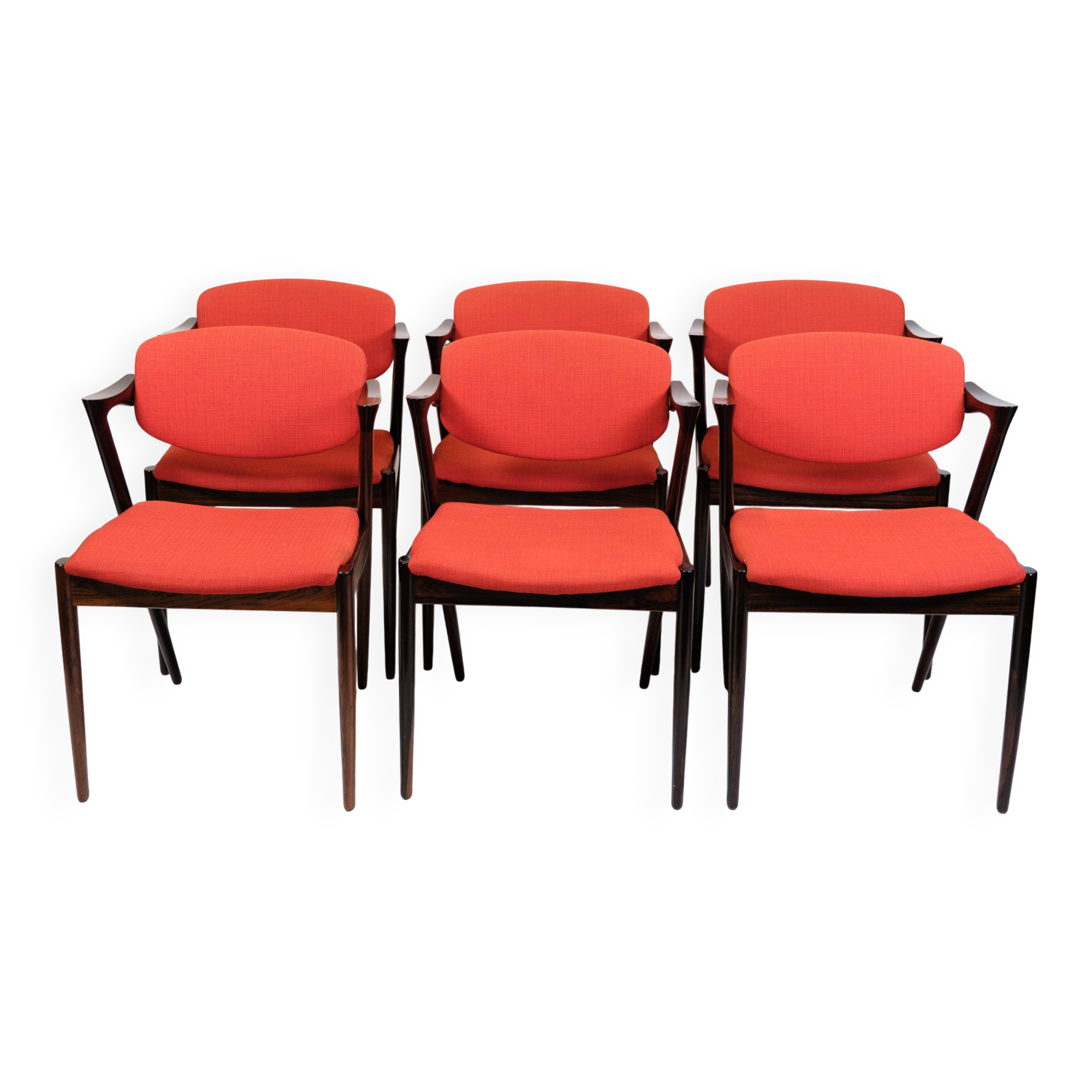 Set Of 6 Dining Chairs Model 42 Made In Rosewood By Kai Kristiansen From 1960s