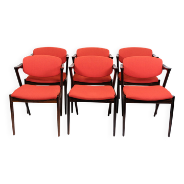 Set Of 6 Dining Chairs Model 42 Made In Rosewood By Kai Kristiansen From 1960s