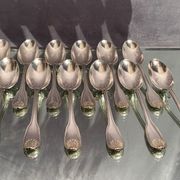 Suite of 12 large spoons silver metal decoration shell Louis XV Boulenger