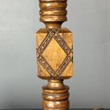 Midcentury brutalist wood turned table lamp in the style of Charles Dudouyt