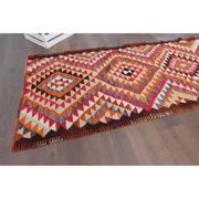 1970s Vintage Turkish Hand-Knotted Wool Cotton Orange Runner Rug 85x330