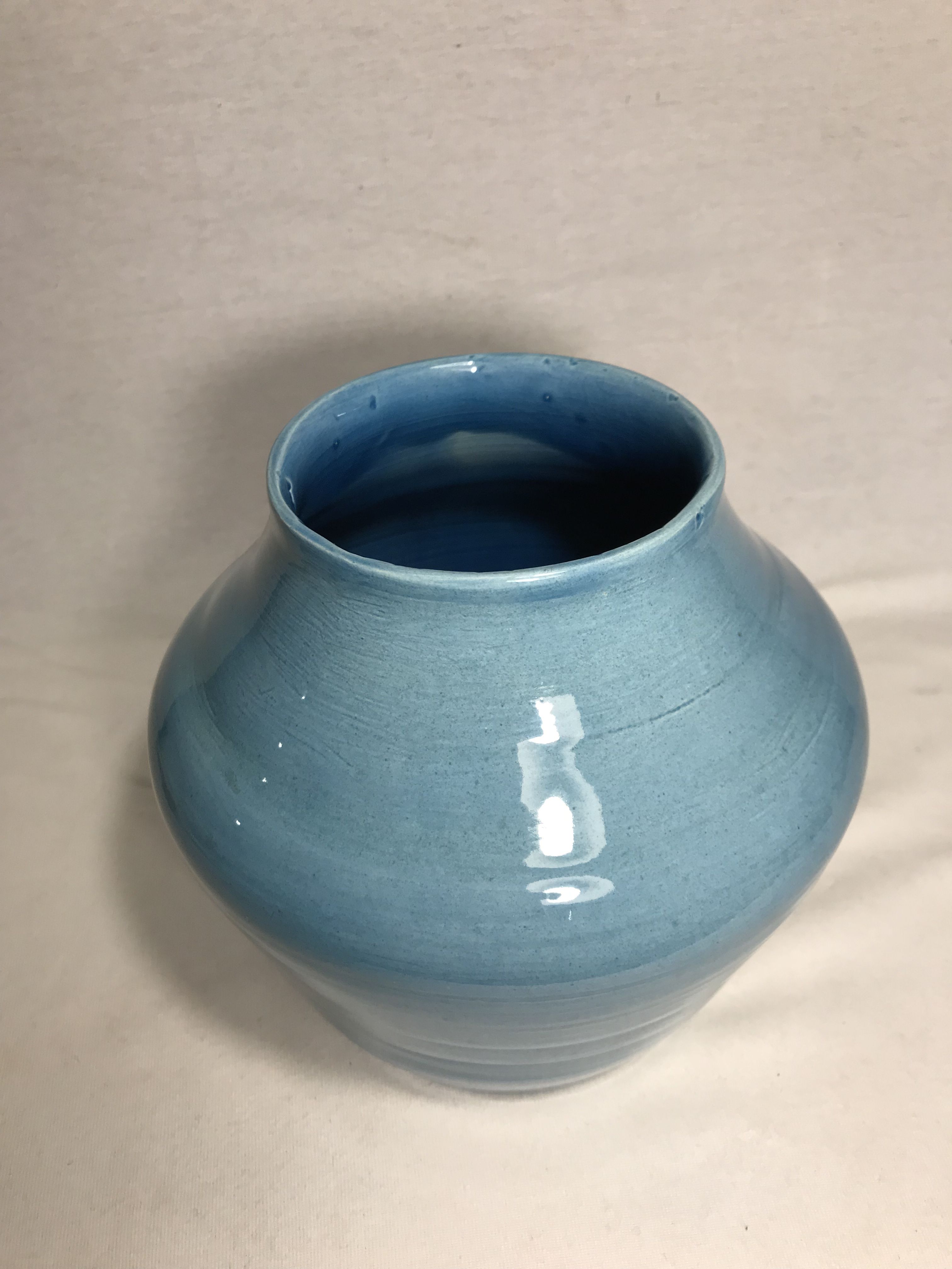 Old ceramic vase enamelled blue signed maryse 75 vintage