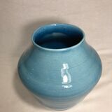 Vase ancien céramique émaillé bleu signé maryse 75 vintage