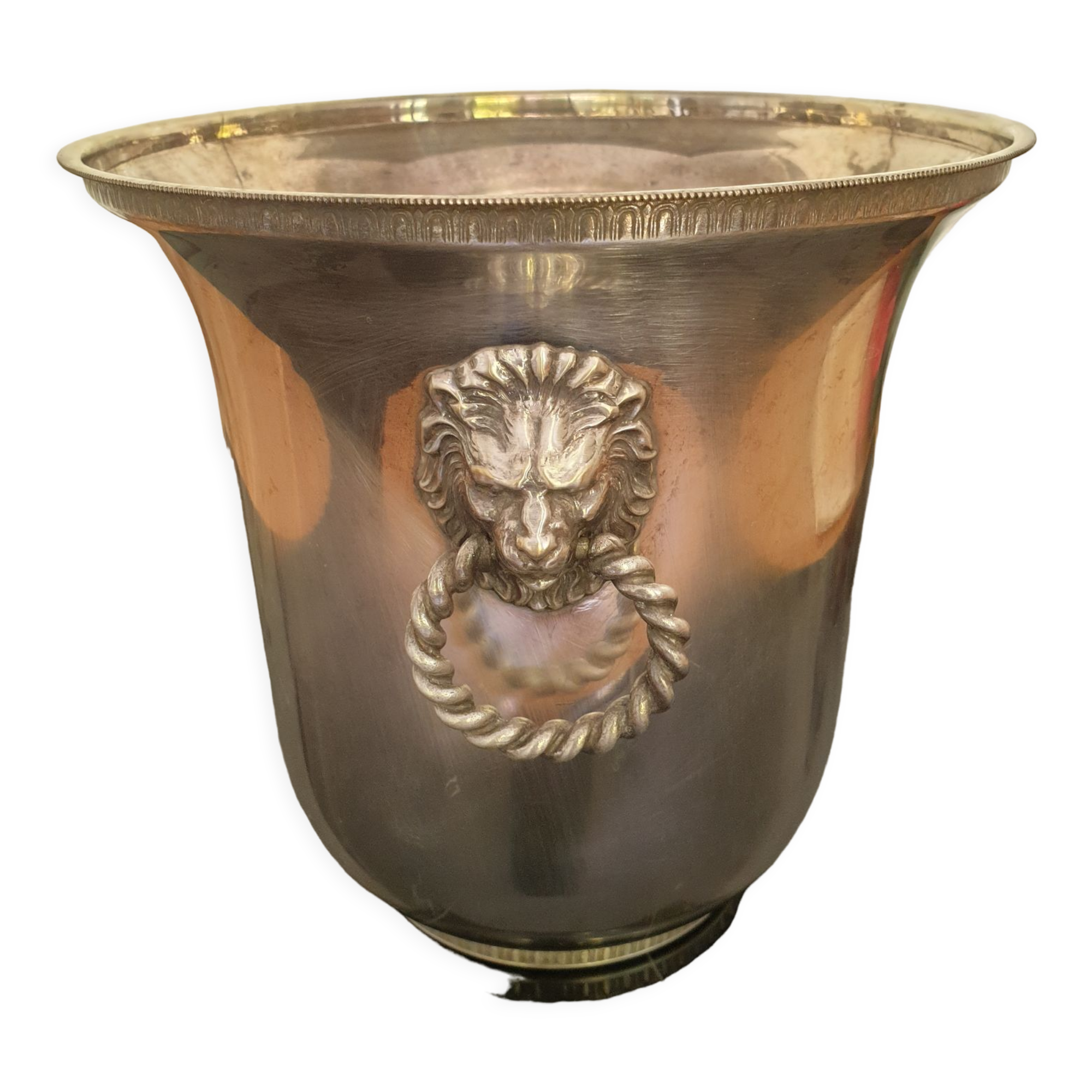 Champagne bucket decoration lion's head in silver metal