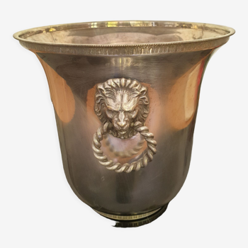 Seau à champagne décor tête de lion en métal argenté