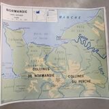 School poster two-sided Paris Basin / Normandy 1960 vintage