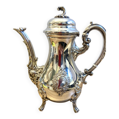 Élégante Verseuse à Thé Café Style Louis XV Rocaille Métal Argenté