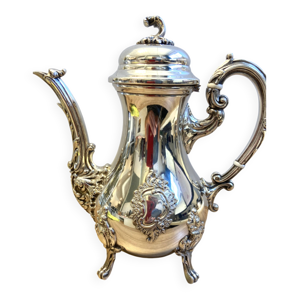 Élégante Verseuse à Thé Café Style Louis XV Rocaille Métal Argenté