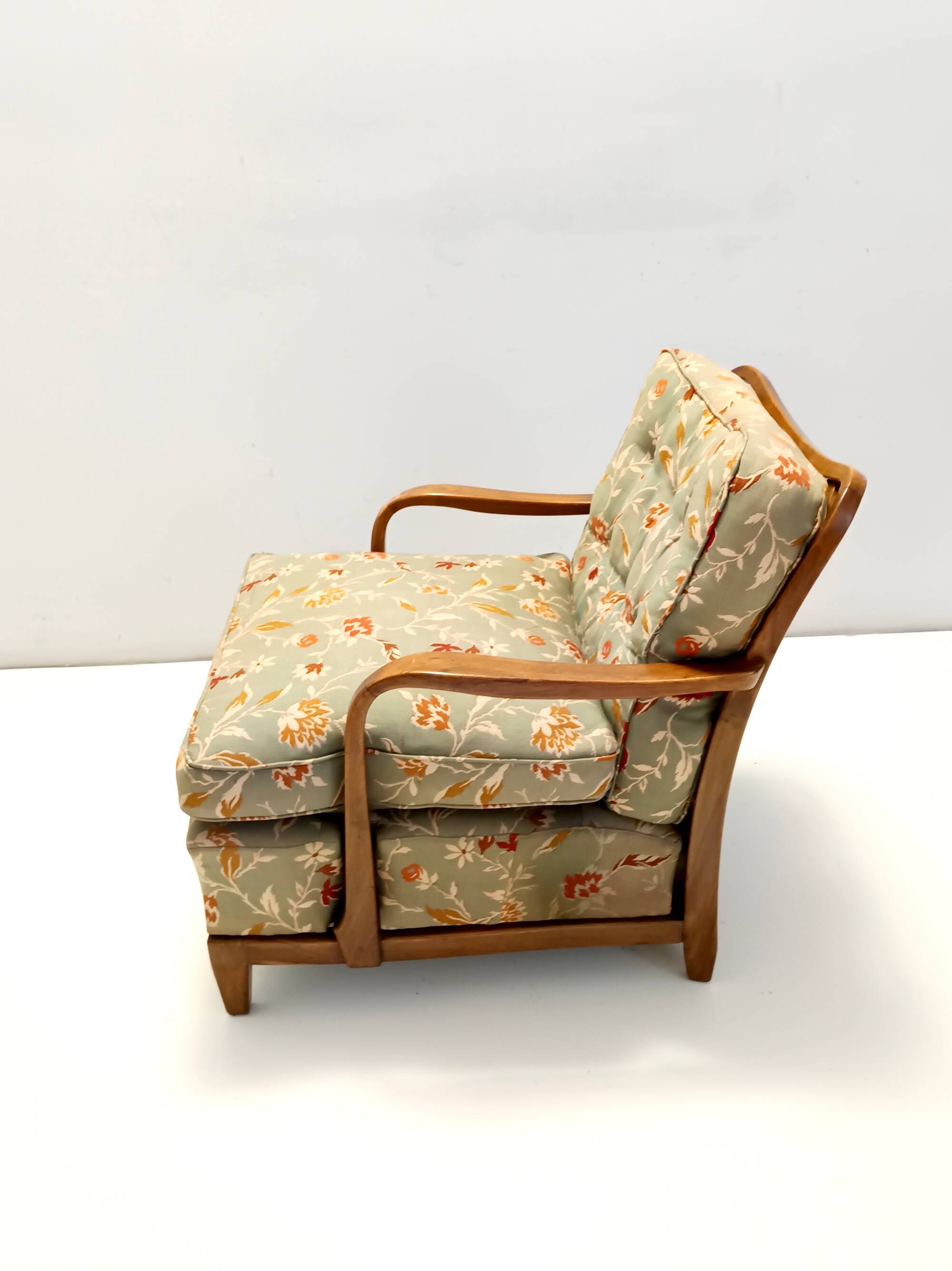 Pair of Olive Green Fabric Armchairs by Paolo Buffa with Walnut Frame