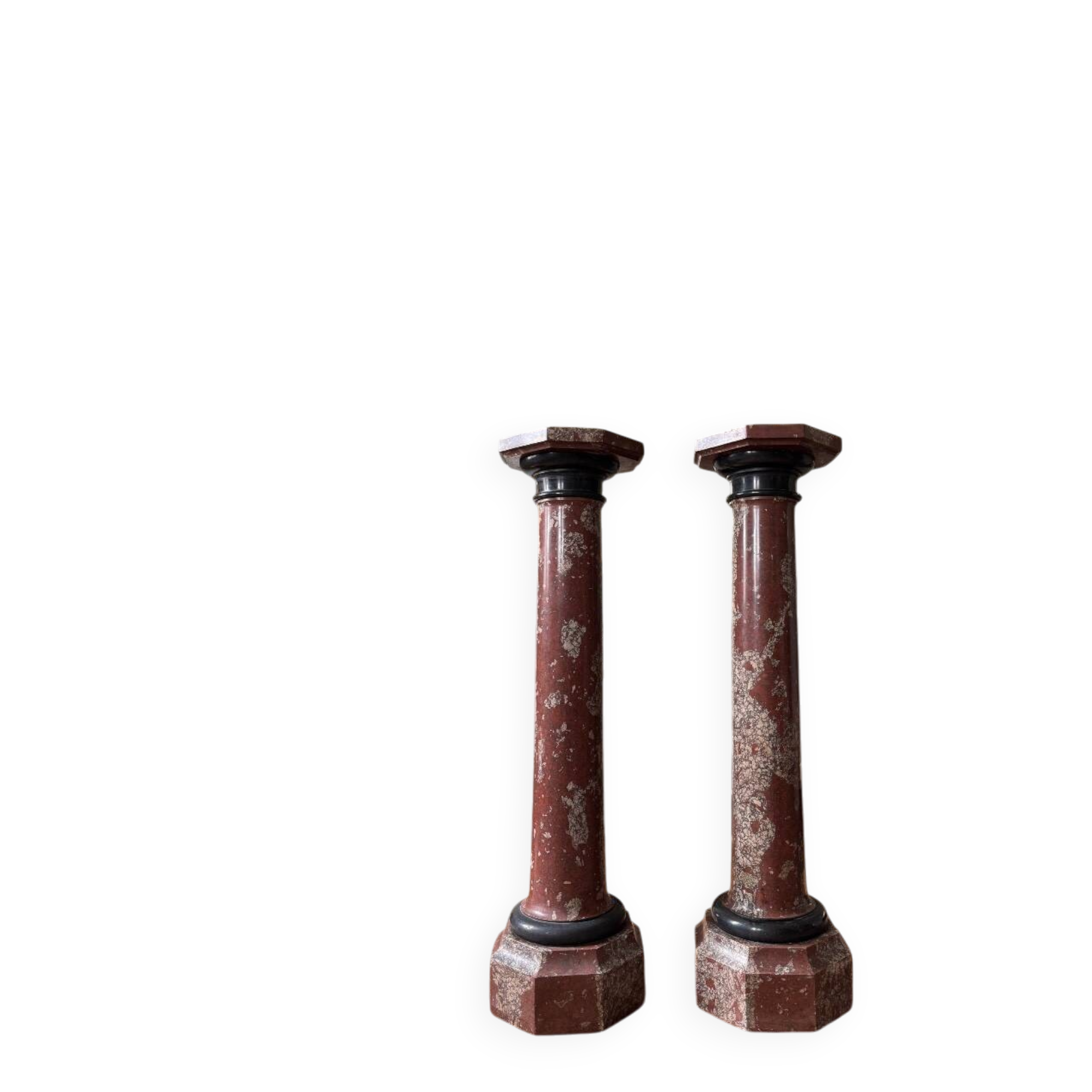 Pair of red scagliola columns, late 19th century.