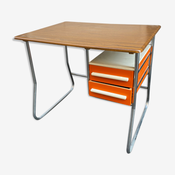 Bureau vintage formica métal et bois 1970