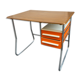 Bureau vintage formica métal et bois 1970